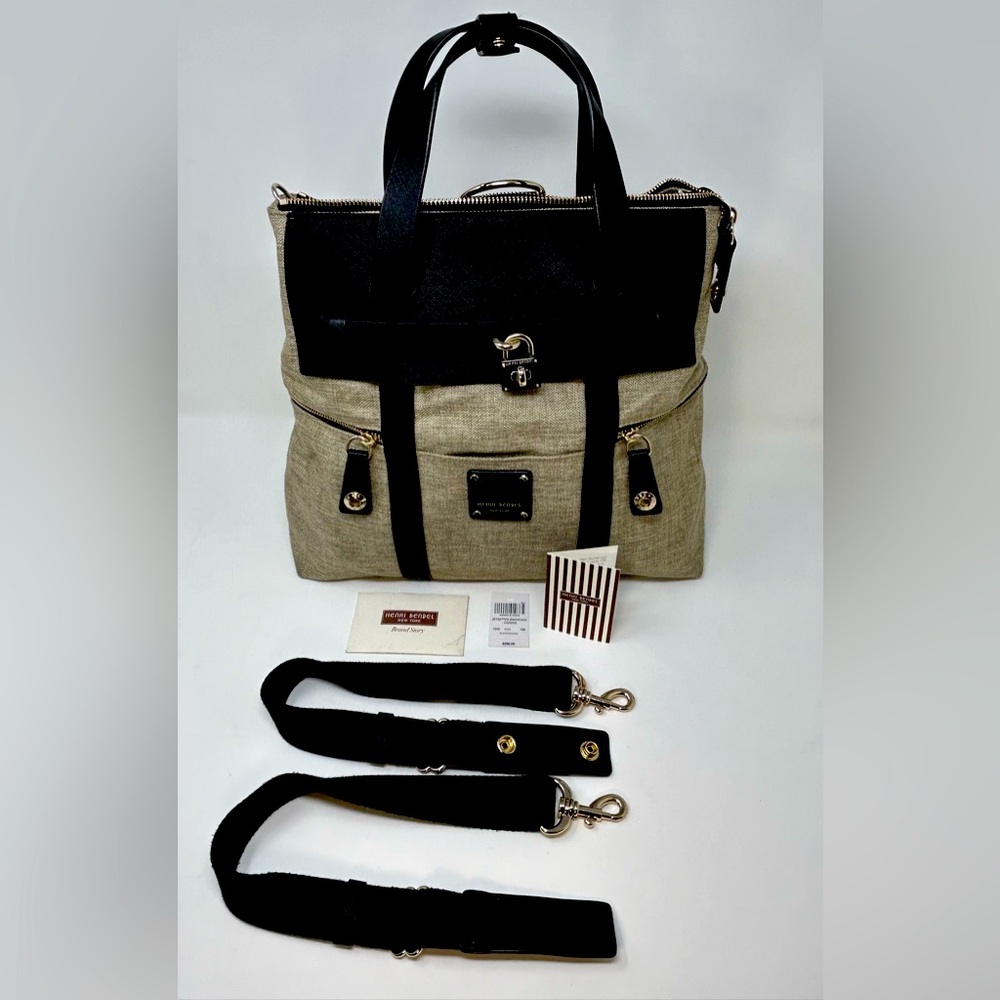 Henri Bendel Jetsetter Canvas Backpack in Black and Canvas (Tan)